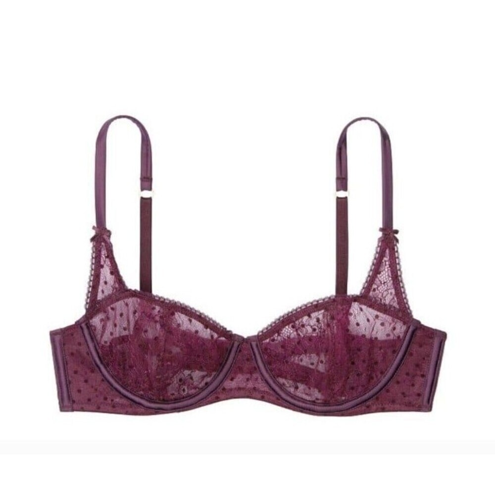 Victoria's Secret Violet Floral & Polka Dot Mesh Unlined Balconette Bra 36C